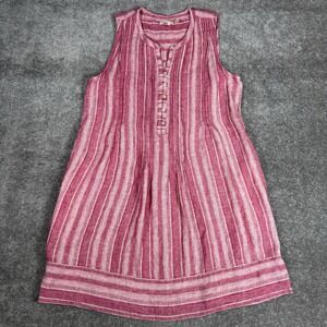 Faherty Isha Linen Dress Medium Pink Cinque Terre Stripe Sleeveless Beach